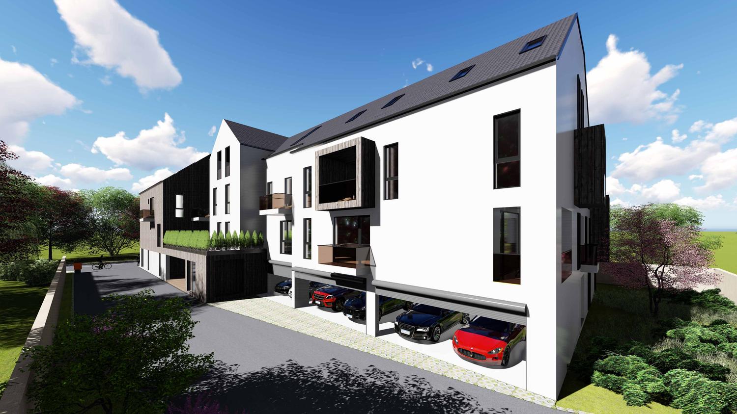 Galaxy Residence 3, vedere din curte cu parcările acoperite